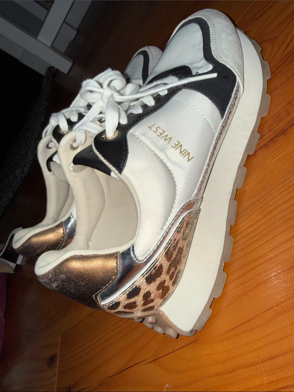 Nine West Cream, Black & Brown Lace-Up Athletic Sneakers